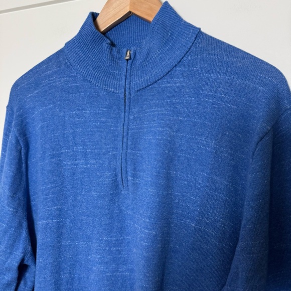 J Crew Sweater Men Sz L Blue Raglan Half Zip Long Sleeve Mock Neck Cotton Casual - Picture 3 of 11